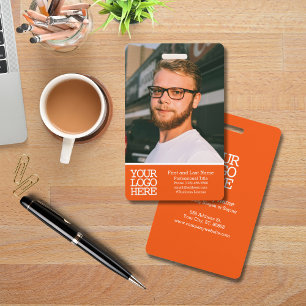 Orange Modern Company Logo Employee Photo ID Badge