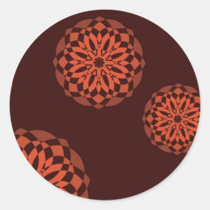 Orange, modern, decorative, geometric flowers classic round sticker