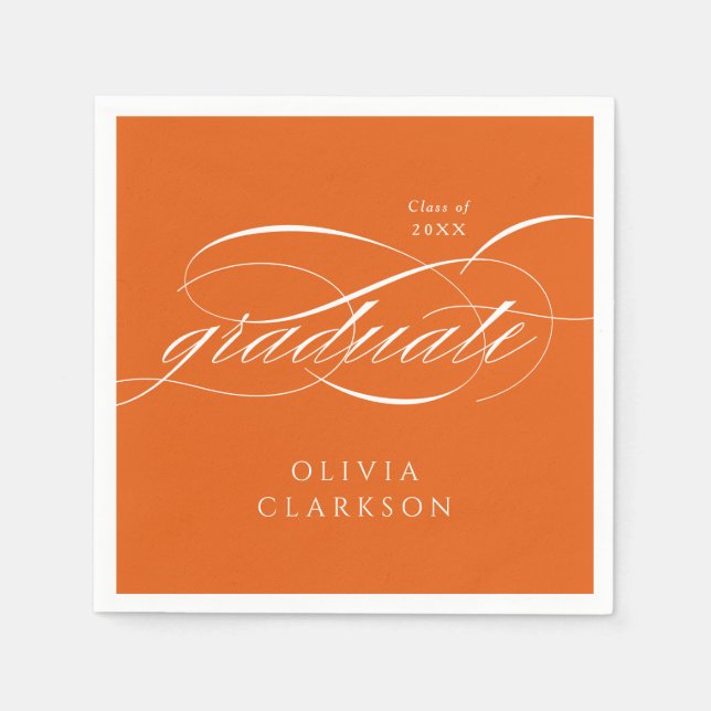 Orange Modern Elegant Script Graduation Party Napkin (Front)