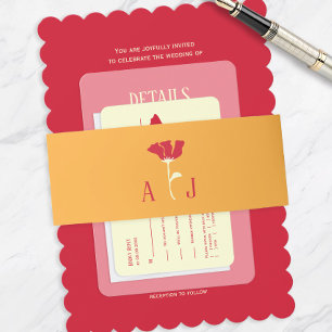 Orange Modern Flower Wedding Invitation Invitation Belly Band