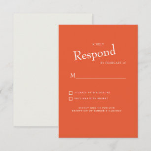 Orange Modern Font White Text Wedding RSVP Card