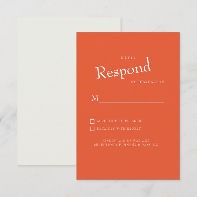 Orange Modern Font White Text Wedding RSVP Card (Front/Back)