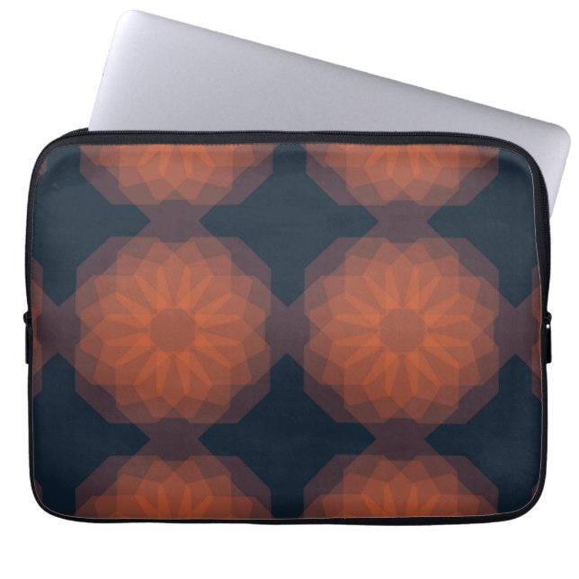 Orange, modern geometric flower abstraction laptop sleeve (Front)