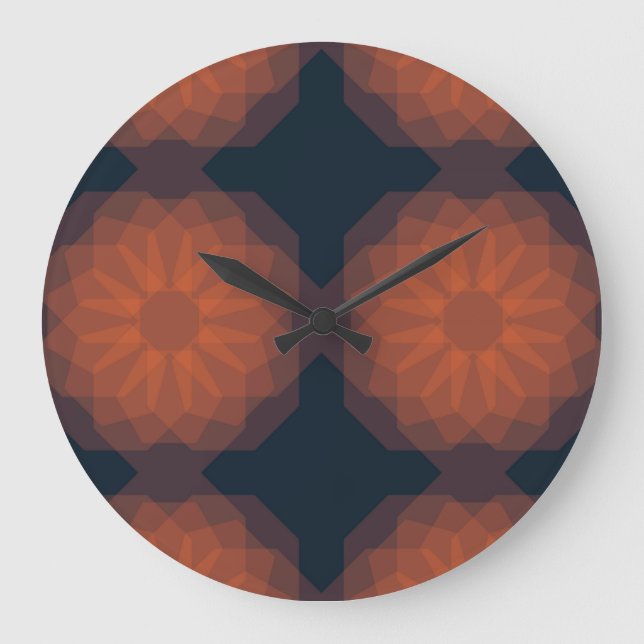 Orange, modern geometric flower abstraction large clock (Front)