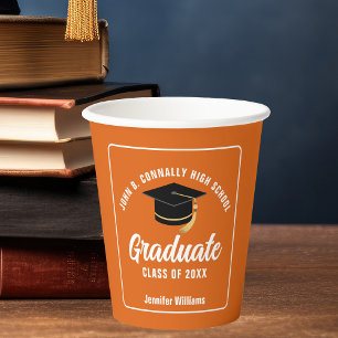 Orange Modern Graduate Custom Graduation Party Paper Cups