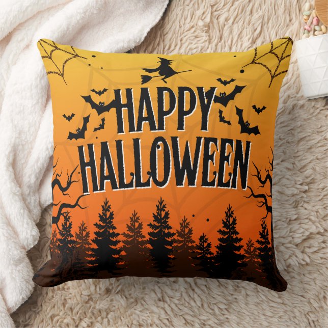 Orange Modern Happy Halloween Cushion (Blanket)