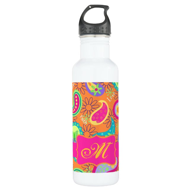 Orange Modern Paisley Whimsy Pattern 710 Ml Water Bottle (Front)