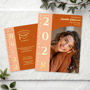 Orange Modern Photo Graduation Party Foil Invitation Postcard