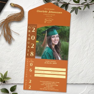 Orange Modern Photo Graduation Party Gold Foil All In One Invitation