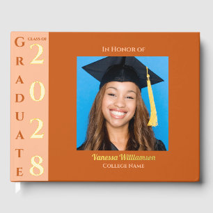 Orange Modern Photo Graduation Party Gold Foil Gue Guest Book