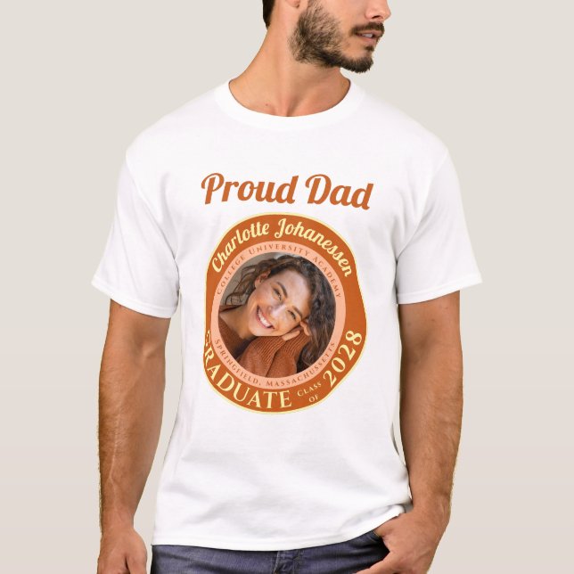Orange Modern Photo Proud Dad Graduation T-Shirt (Front)