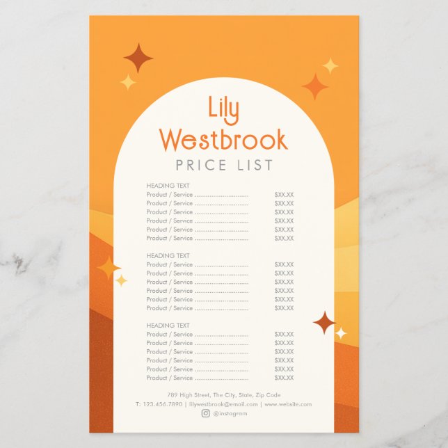 Orange Modern Retro Groovy Price List Flyer (Front)