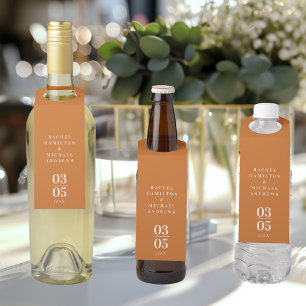 Orange Modern Simpel Wedding Bottle Hanger Tag