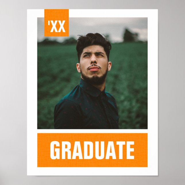 Orange Modern Textured Photo Graduation Poster (Front)