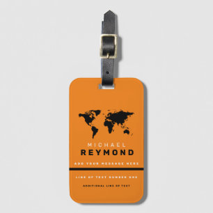 orange modern travel bag tag with custom name