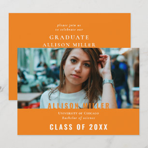 Orange Modern Typography Photo Graduation Party Invitation