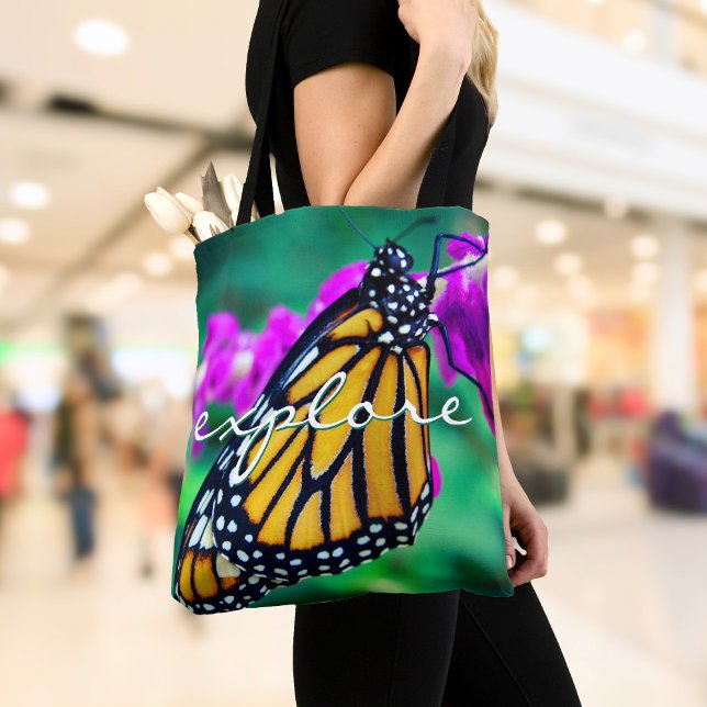 Orange Monarch Butterfly Explore Script Modern Tote Bag (Creator Uploaded)