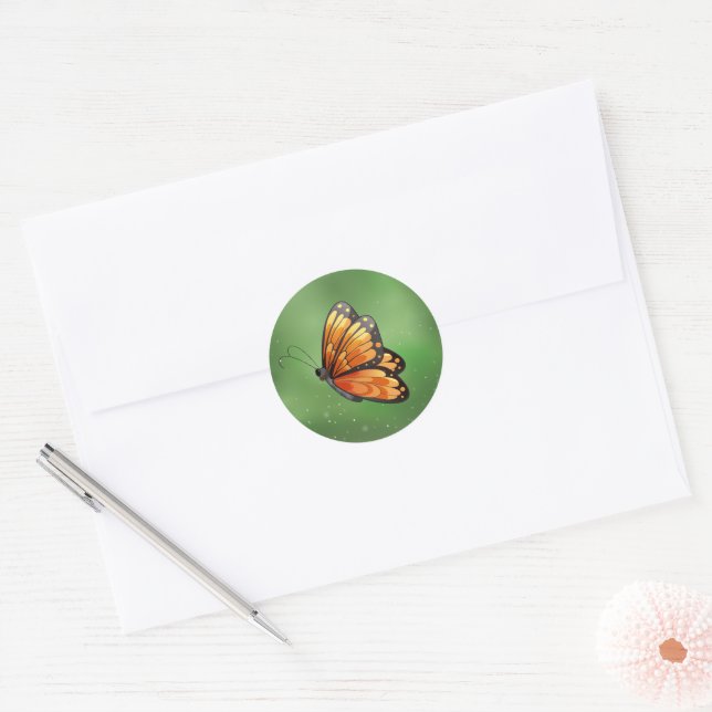 Orange Monarch Cartoon Butterfly Classic Round Sticker (Envelope)