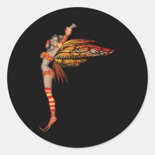 Orange Monarch Pixie Butterfly Fairy 2 - Classic Round Sticker