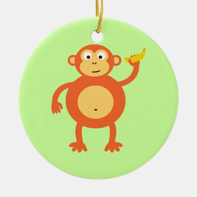 Orange Monkey Ceramic Tree Decoration (Front)