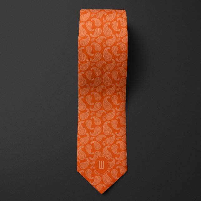 Orange Monochrome Monogram Paisley Tie (Creator Uploaded)
