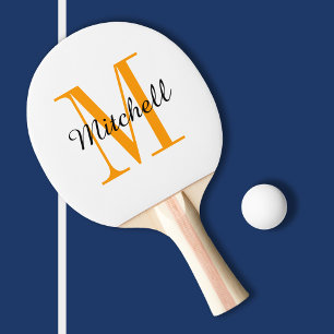 Orange Monogram and Name Personalised Ping Pong Paddle