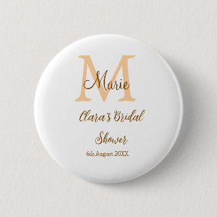 Orange monogram bridal shower add name modern simp 6 cm round badge