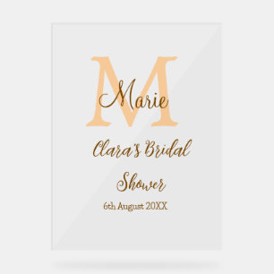 Orange monogram bridal shower add name modern simp acrylic sign