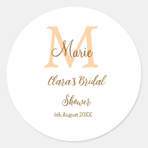 Orange monogram bridal shower add name modern simp classic round sticker