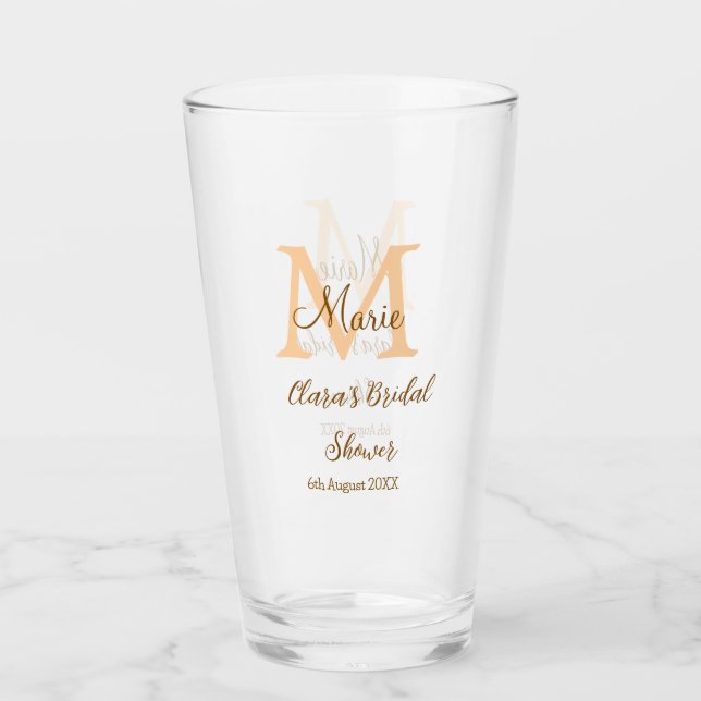 Orange monogram bridal shower add name modern simp glass (Front)