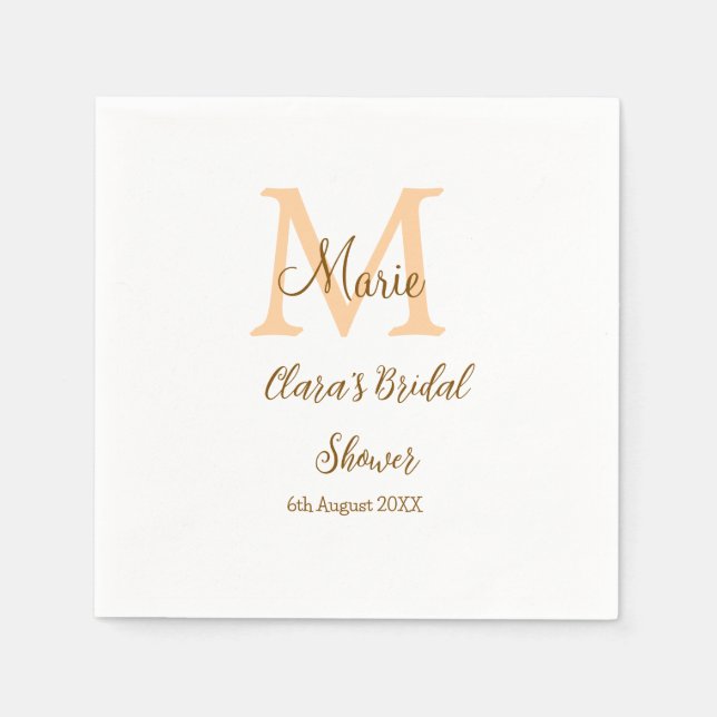 Orange monogram bridal shower add name modern simp napkin (Front)