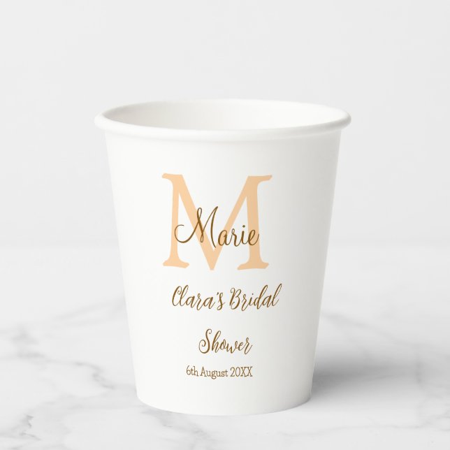 Orange monogram bridal shower add name modern simp paper cups (Front)