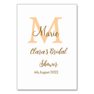 Orange monogram bridal shower add name modern simp table number