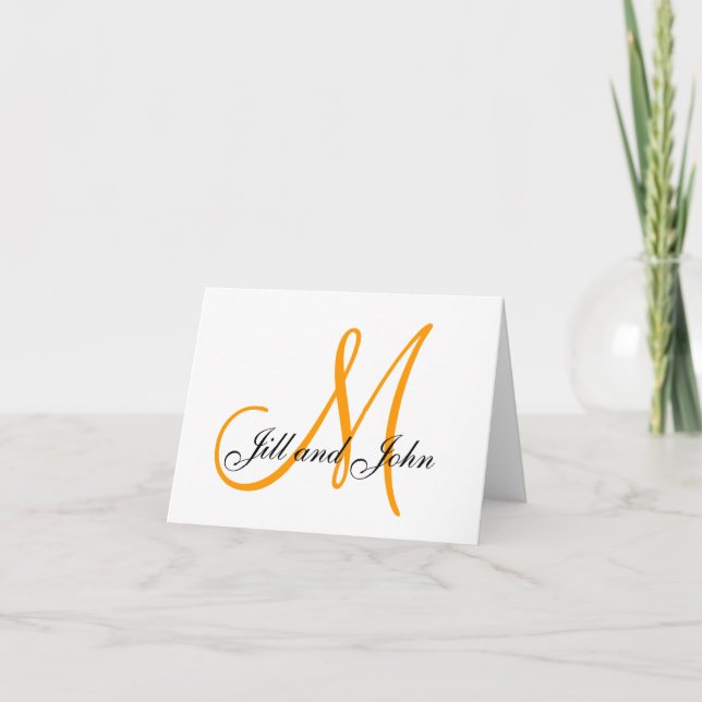 Orange Monogram First Names Wedding Cards (Front)