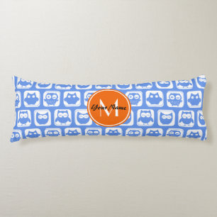 Orange Monogram Personalised Name Blue Owls Body Cushion