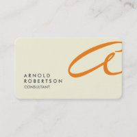 Orange Monogram Plain Beige Trendy Business Card