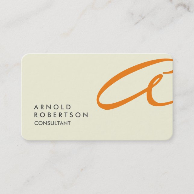 Orange Monogram Plain Beige Trendy Business Card (Front)