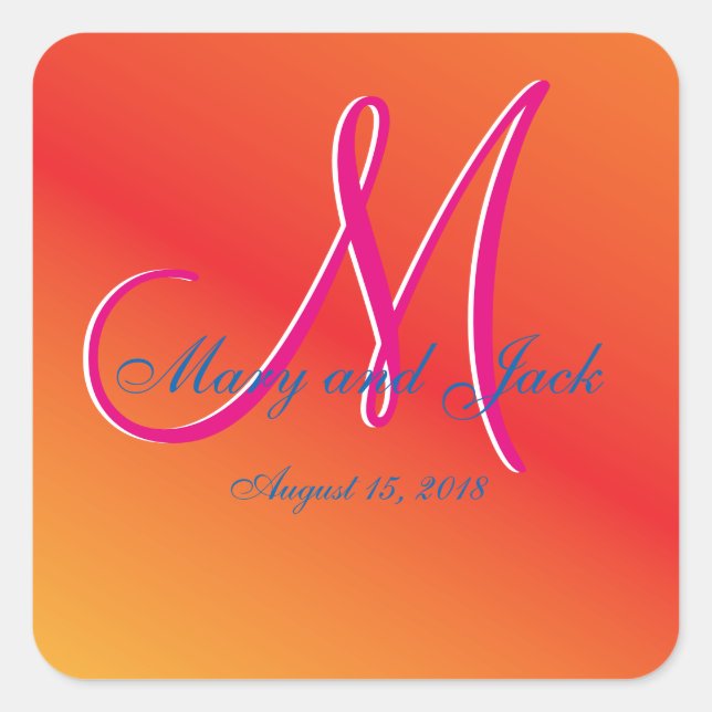Orange Monogram Sunset Square Sticker (Front)