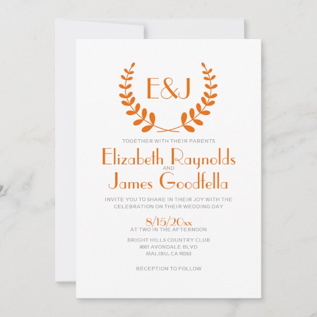 Orange Monogram Wedding Invitations (Front)