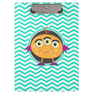 Orange Monster; Aqua Green Chevron Clipboard