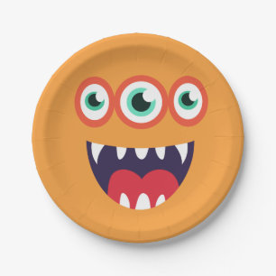 Orange Monster Face Paper Plate