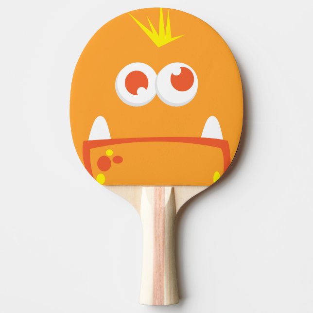 Orange Monster Face Ping Pong Paddle (Front)