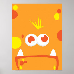 Orange Monster Face Poster Print
