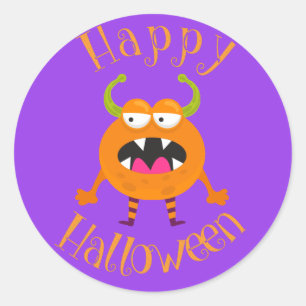 Orange Monster Fun Kids Halloween Party Classic Round Sticker