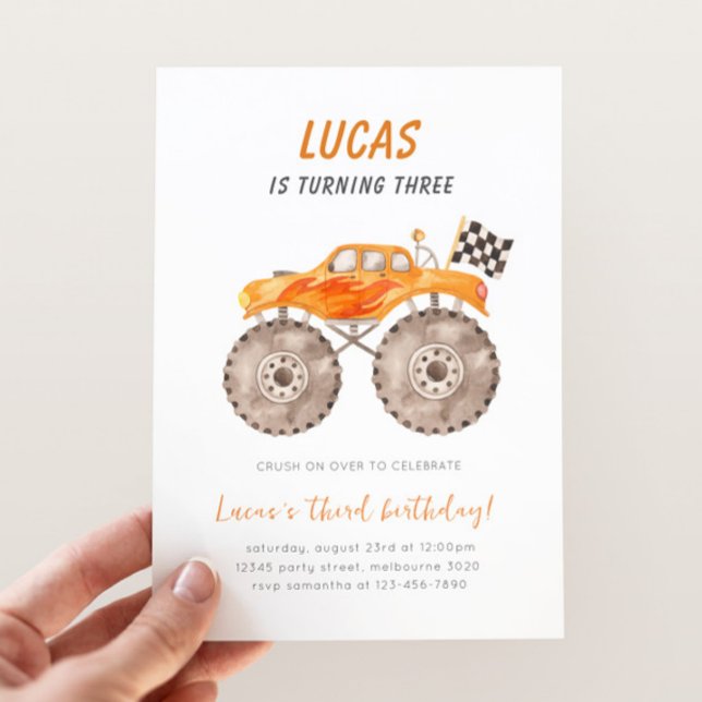 Orange Monster Truck Any Age Birthday Invitation (Creator Uploaded)