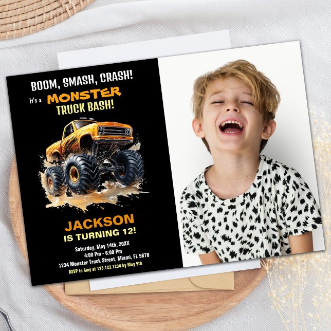 Orange Monster Truck Birthday Invitations Photo (Orange Monster Truck Birthday Invitations Photo)