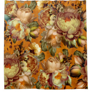 Orange Moody Florals Vintage Baroque Flower Garden Shower Curtain