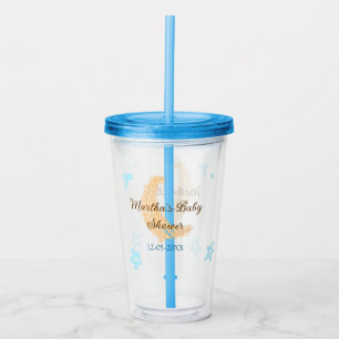 Orange moon blue stars glitter baby shower sparkle acrylic tumbler