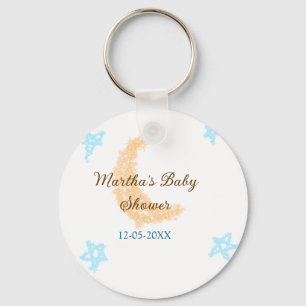 Orange moon blue stars glitter baby shower sparkle key ring