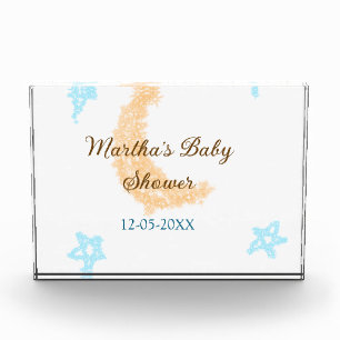 Orange moon blue stars glitter baby shower sparkle photo block